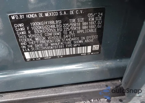 2025 Honda Hr-V Awd Sport из США, поврежденный, VIN 3CZRZ2H59SM707391